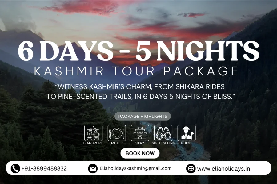 6 days 5 nights kashmir tour package , book online 5 nights 6 days kashmir trip online from Srinagar , Sonmarg , Gulmarg , Pahalgam , Doodhpathri and more. Book this kashmir trip easily