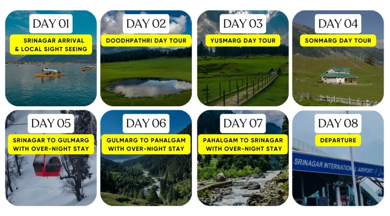 8 days 7 nights kashmir tour , book 7 nights 8 days kashmir trip. Book one week long kashmir tour package for couples , family , group easily