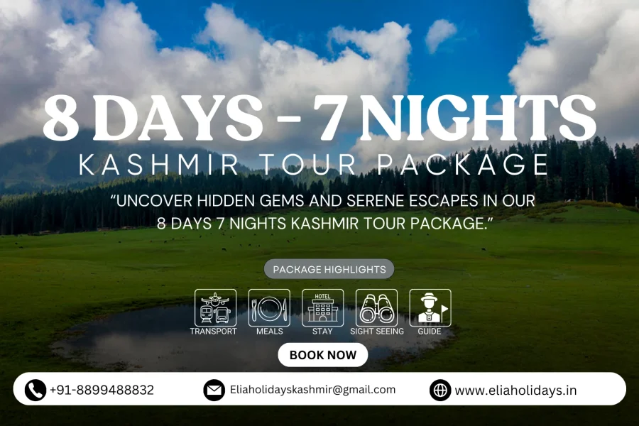 8 days 7 nights kashmir tour , book 7 nights 8 days kashmir trip. book one week long kashmir tour package for couples , family , group easily